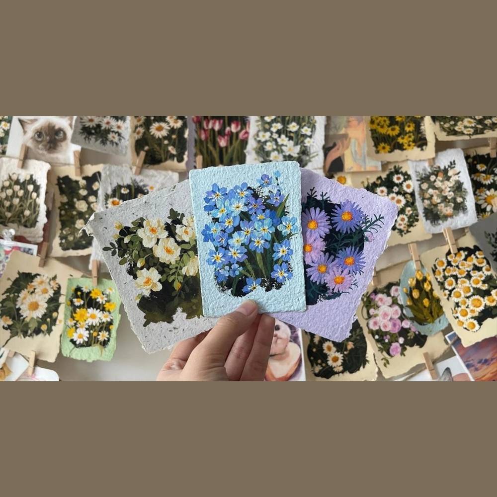 Vẽ Hoa Trang Trí Bằng Màu Gouache & Làm Giấy Thủ Công